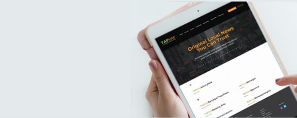 The TAPinto app open on a tablet — original local news you can trust, site by site