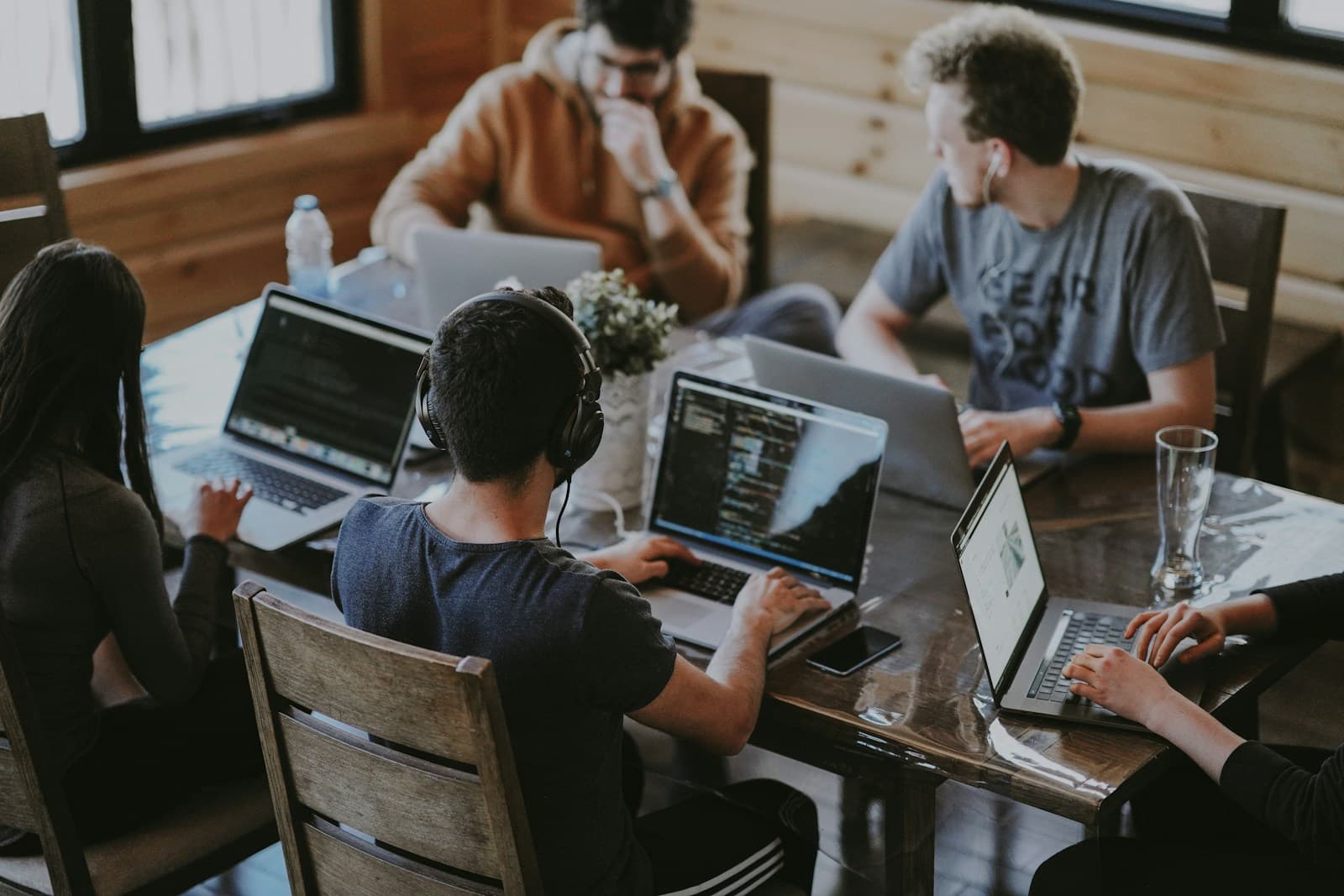 Team discussion in a bright modern office